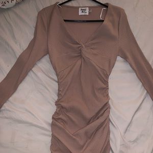 light brown dress with ruching on the side!